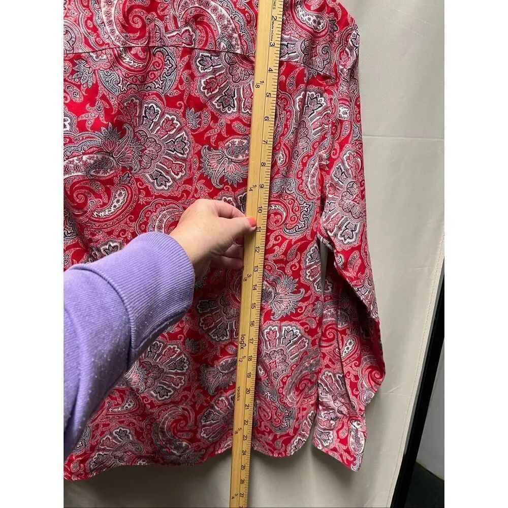 Chaps red paisley button up top size L relaxed fit - Picture 7 of 11